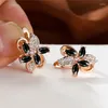 Hoop Earrings Charm Blue Green Black Red Stone Flower For Women Gold Color Bridal Wedding Small Ear Buckle Engagement Jewelry CZ