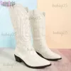 Boots helt nya 2023 Western Cowboy Mid Calf Boots Autumn Chunky Hees Slip On Cowgirl Long Boots Ladies broder Retro Shoes Woman T231121