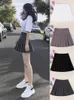 Saias de saia plissada para mulher 2023 Mini marrom mulheres marrom mulheres elásticas elásticas A-line High cintura xadrez estilo colégio Black
