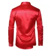 Мужские повседневные рубашки Мужчина Slim Fit ilk Silk Satin Stine Groom Stag