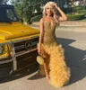 Luxury Gold Crystal Prom Dress 2024 Pärlor Ruffles Tutu kjol Black Girls Pageant Evening Party Gowns For Birthday Robe de Soriee Custom Made Made