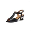 Dress Shoes Women's Sandals Summer Square Mid Heels Ankle Buckle Strap Korea Style Female Footware BLACK BROWN Dropship