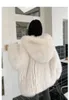 Womens Fur Faux White Fox Coat Winter Fashion Warm Artificial Hooded Long Sleeve Sweet Design 231121