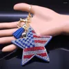 Porte-clés mignon étoile forme sac de voiture accessoires brillant cristal alliage strass gland porte-clés drapeau national américain porte-clés bijoux cadeau