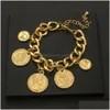 Kedja Big Gold Punk Chain Coins Armband Personlighet Vintage Portrait Charms Armband för kvinnor Fashion Jewelry Accessories Dhgarden Othj9