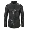 Men's Casual Shirts Shiny Sequins Sexy Nightclub Long Sleeve Solid Candy Color Single Breasted Performance Party Shirt Tops Clothing