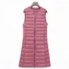 Kvinnors västar 2023 Ultra Light Down Vest Women Long Windproof Lightweight Warm Waistcoat Female Coat Slim Sleeveless Jacket