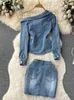 فستان من قطعتين Singreiny قبالة الكتف Retro Women Sets Denim مجموعات ضيقة غير منتظمة Topsshort Chairts الأزياء Y2K قطع الربيع بدلات 230421