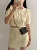 Arbetsklänningar kvinna kjol stickad tvådelar uppsättningar o-hals singel breasted short stickwear cardigan hög midja smala minikjolar koreanska kläder