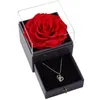 Decoratieve bloemen Romantische onsterfelijke bloem Eeuwige Rose Jewelry Box bewaard gebleven Valentijnsdag Gift Vriendin Huidige voorstelring