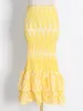 オーストラリアン ツーピース ドレス トレンディなフリルの重い刺繍のワンショルダー ショート トップとスリムなハイウエストのフィッシュテール スカート セット