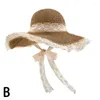 Szerokie brzegowe czapki koronkowe słomkowe kapelusz kobiety letnia wizjerze duże lolita panama wiadro.