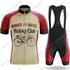 Tävlingssatser 2023 Retro Beer Riding Club Cycling Jersey Set Vintage Men Clothing Summer Kits Road Bike Shirt Suit Bycle Bib Shorts