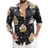 Camisas informales para hombre, blusas y estampados navideños para vacaciones, Tops, camisa de vestir Formal de manga larga con un solo pecho, ropa para hombre