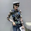 Women's Blouses Black Long Sleeve Shirt Women Flower Printed Button Vintage Short Mesh Womens Tops And Sexy Thin