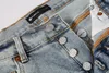 Designer-Stack-Jeans europäische lila Markenjeans Herren Stickerei Steppung zerrissen für Trendmarke Vintage-Hose Herren Fold Slim Skinny Fashion Jeans lila Jeans