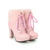 Stiefel Damen Winter Mode 2023 High Heel Rosa Weiß Schwarz Pelz Schöne Lolita Damen Party Hochzeit Schuhe Größe 35-43