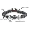 Strand Natural Black Hematite Fitness Healing Stone Lava Matte Onyx Bead Beaded Ajustable Macrame Chakra Energy Bracelet Para Hombre Mujer