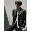 Men's Jackets Pure Black Shoulder Pad Blazer Spring And Autumn High-end American Retro Leather Motorcycle Jacket Bomber