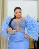 2023 Mermaid Sky Blue Prom Dress Beaded Crystals Feather Formal Party Evening Second Reception Birthday Engagement Bridesmaid Gowns Dresses ZJ002