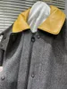 Giacche da donna Colore a contrasto di alta qualità Colletto rovesciato Cappotto in lana con cappuccio in pelle impiombata Cappello Giacca midi staccabile femminile