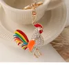 Keychains Poultry Rooster Rhinestone Keychain Creative Cute Car Key Chain Women Bag Accessories Ring Zodiac Chicken Metal Pendant