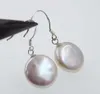 Dangle Earrings Freshwater Pearl White Pink Purple 13-14mm Coin Hook Wholesale Beads Zircon