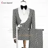 Men s kostymer blazers lyxiga män passar smala fit modedesigner pläd mönster tryck tuxedos för anpassade bröllopsfest jacka byxor 2 stycken set 231121