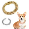 Hundhalsar rhinestone metall stark guldkedja krage halsband rostfritt stål valp katt smycken