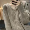 Women's Sweaters Cashmere Sweater Women Elegant Autumn/Winter Wool Pullover Casual V-Neck Knitwear Thickened Loose Overside Diamond Tops