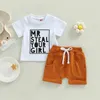 衣料品セット幼児の男の子夏2pcs衣装レタープリント半袖Tシャツとストレッチカジュアルショーツセット