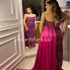 Sparkly Sequin Fuchsia Promdress 2024 Sexy Strapless Mermaid Prom Gowns Glitter Floor Length Evening Dress With Train Formal Dress For Women Special Occasion Wear