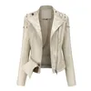 Kvinnors lädermoto Biker Zipper Jacket Asymmetrisk vinterrock faux pälsbomber ytterkläder harajuku kläder beige