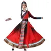 Stage Wear Costumes de danse du Tibet chinois pour les femmes Performance nationale Vêtements traditionnels Rouge