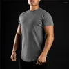 Herren T-Shirts Solide Fitness Workout T-Shirt Tops Männer Baumwolle Atmungsaktiv Sport Kurzarm T-Shirt Sommermode Marke O-Ausschnitt Slim Fit