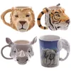 Muggar 350 ml 3D Animal Mug Rhino Tiger Lion Head Ceramic Drinkware Personlig kaffer Novelty gåvor 231120