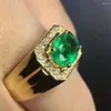 Pierścienie klastra KJjeaxcmy Fine Jewelry Natural Emerald 925 Sterling Srebrny Regulowany szlachetny kamień