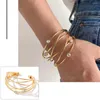Bracelet européen brillant métal géométrique losange bracelet pour femmes ouvert large manchette fête de mariage bijoux
