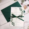 Wenskaarten 50 stks/partij Eucalyptus Gedrukte Bruiloft Uitnodigingskaart Met Lint Strass En Envelop DIY Sweet 15 Quinceanera Feestuitnodigingen 231102