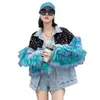 Women's Jackets Lace Spliced Mesh Lapel Denim Coat Long Sleeve Top Sequin Jacket Spring Autumn 2023