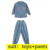 Abbigliamento da palcoscenico Abbigliamento da ballo hip-hop per bambini Camicia blu in denim Jeans streetwear casual Pantaloni larghi per ragazze Ragazzi Abiti per costumi da ballo jazz