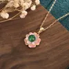 Ketens China stijl camellia ketting goud email kleur ingelegde natuurlijke groene jade kraal sleutelbeen kettingen voor vrouwelijke sieraden 14 20 mm