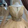 Abito da ballo lucido champagne Abito stile Quinceanera Tulle Applicazioni Perline in pizzo Spalle scoperte Con mantello Dolce 15 16 Festa di compleanno formale