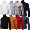 Men's Sweaters Fashion For Winter High Neck Slim Fit Casual Warm Knitted Pullovers Tops Solid Grey Black Color Men Clothing