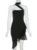 Casual jurken Hirigin sexy vrouwen y2k halter mini jurk v nek ruches korte mouwloze bodycon -feestjes met franjes