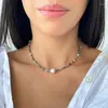 Collier ras du cou en acier inoxydable pour femmes, chaîne d'extension colorée en perles naturelles, style bohème coloré, accessoires de mariage