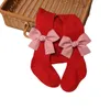 Chaussettes pour enfants Noël Bébé Filles Chaussettes tricotées Hiver Coton Rouge Gros Bowknot Bas longs Enfants Collants côtelés Accessoires pour nourrissons de Noël 231121