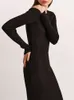 Elegant Solid Ribbed Knitted Maxi Dress Fashion O neck Long Sleeve Robes Autumn Winter Lady Party Club Streetwear Dresses