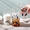 Weingläser Chinesische süße Glastasse 420 ml 14 Unzen klare hitzebeständige bambusförmige Tassen mit schönen Panda-Drucken für Milchkaffee