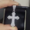 Klasik Hiphop Sterling Sier Moissanite Kolye 25x47mm Çapraz Kolye Kadın Hediyeleri Güzel Takı